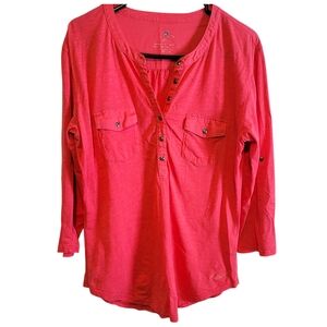 KÜHL Salmon Henley Shirt 3/4 Roll Tab Sleeves Size L